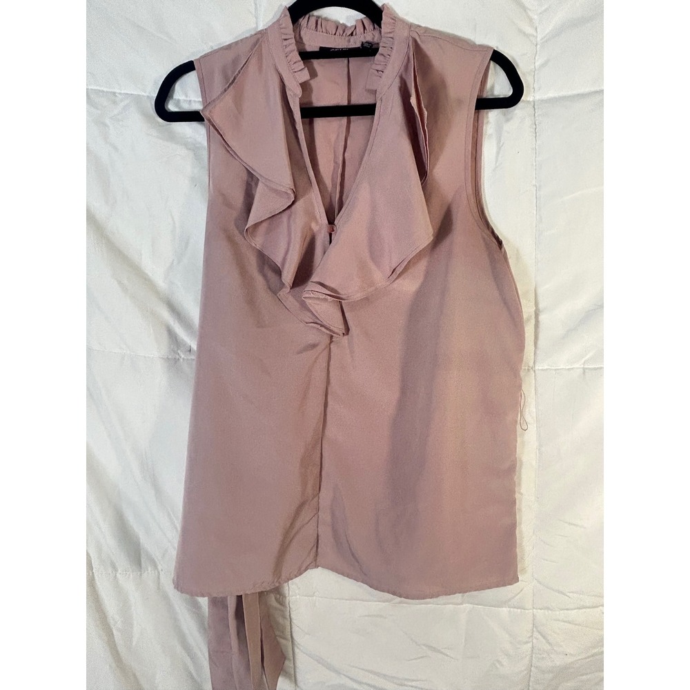 APT 9 Womens Sleeveless Ruffle Neck Tie Waist Blouse Mauve Size M